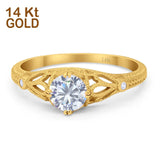 14K Gold Round Shape Vintage Design Solitaire Bridal Simulated CZ Wedding Engagement Ring