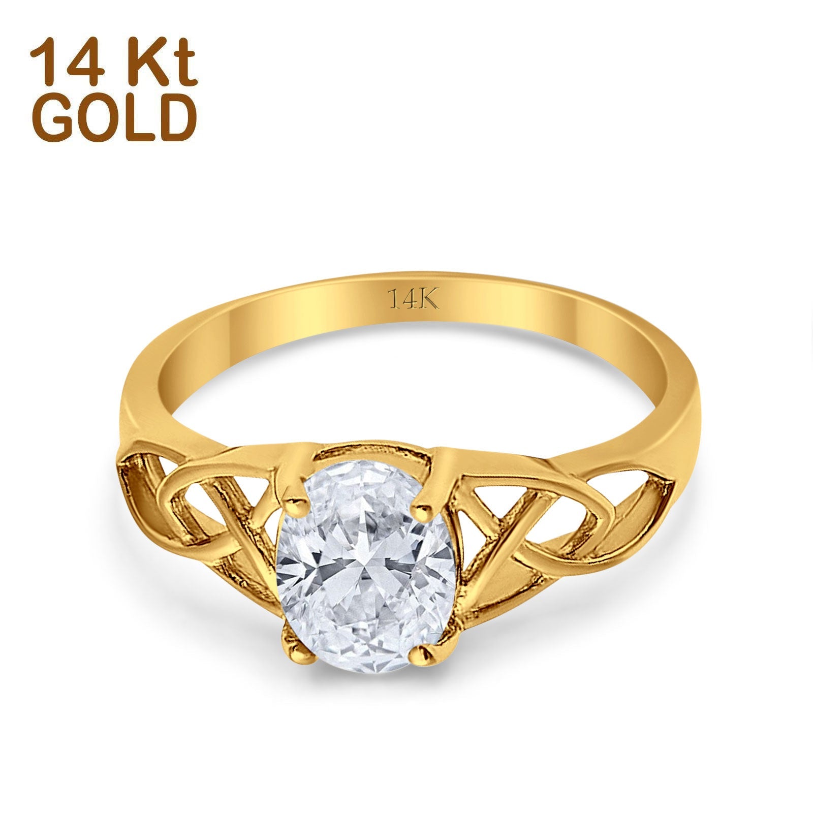 14K Gold Accent Solitaire Oval Shape Bridal Wedding Engagement Ring Simulated Cubic Zirconia