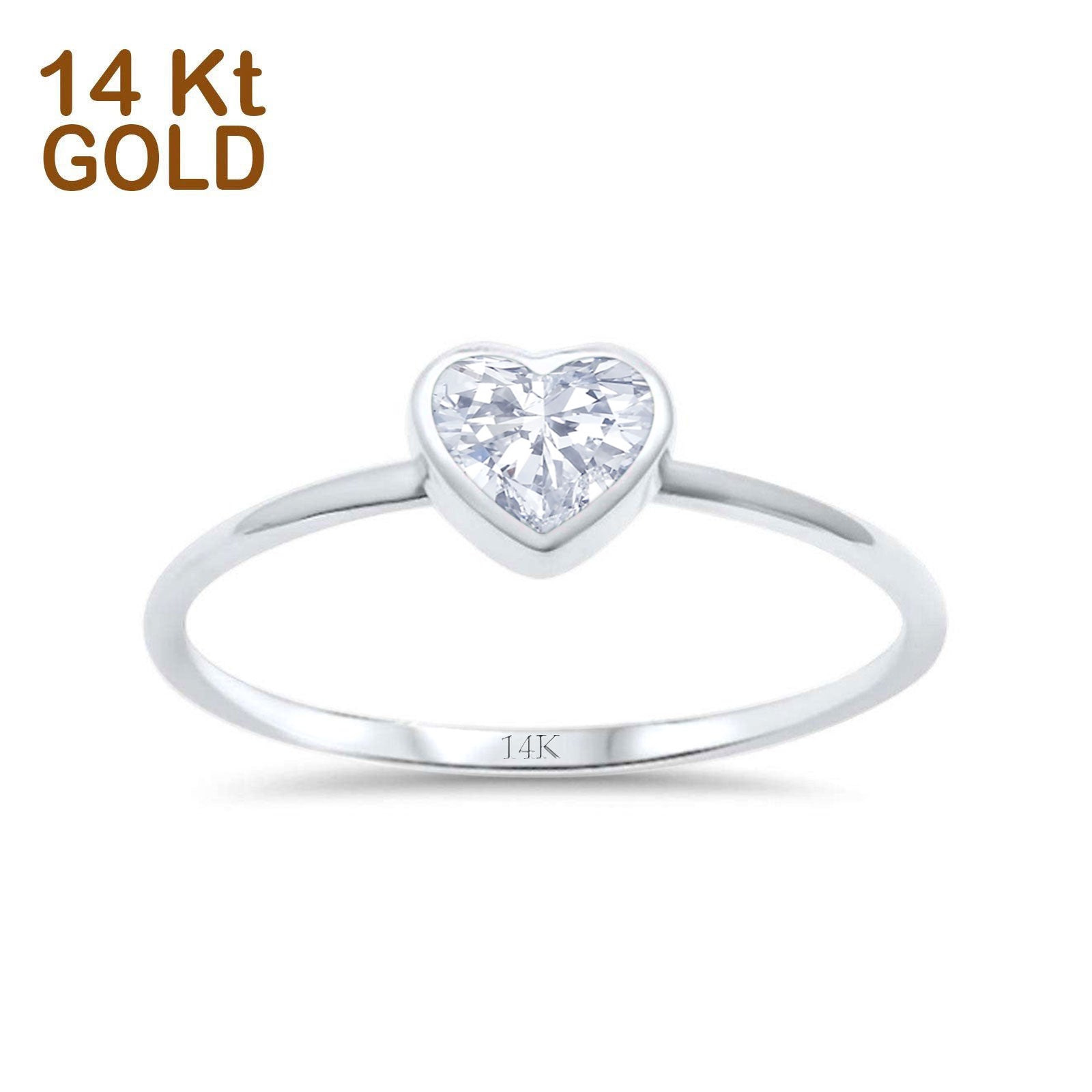 14K Gold Solitaire Heart Shape Promise Ring Bridal Simulated Cubic Zirconia Wedding Engagement