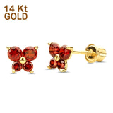 14K Yellow Gold Simulated Cubic Zirconia Butterfly Stud Earrings with Screw Back 12 Different Size Available, Best Birthday Gift for Her