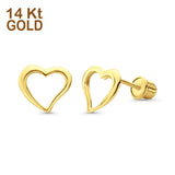 14K Yellow Gold Floating Heart Stud Earrings with Screw Back (7mm)