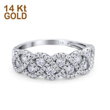 14K Gold Weave Crisscross Infinity Ring Round Eternity Simulated Cubic Zirconia