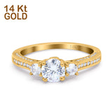 14K Gold Drei-Stein-Vintage-Verlobungs-Brautring in runder Form mit künstlichem Zirkonia