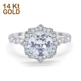 14K Gold Round Shape Art Deco Bridal Simulated Cubic Zirconia Wedding Engagement Ring