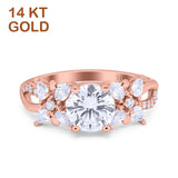14K Gold Halo Floral Art Deco Round Shape Simulated Cubic Zirconia Wedding Engagement Ring