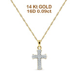 14K Gold 0.09ct Divine Cross Cluster Round Diamond Pendant Chain Necklace 18" Long
