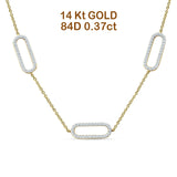14K Gold 0.37ct Three Link Oval Paperclip Chain Necklace Natural Diamond Pendant 18