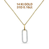 14K Gold 0.16ct Oval Papercllip Drop Necklace Natural Diamond Pendant 18