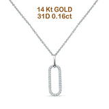 14 K Gold 0,16 ct ovale Paperclip-Tropfen-Halskette mit natürlichem Diamant-Anhänger, 45,7 cm lang