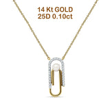 14K Gold 0.10ct Pearl Charm Paperclip Natural Diamond Pendant Necklace 18