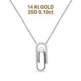 14K Gold 0.10ct Pearl Charm Paperclip Natural Diamond Pendant Necklace 18" Long