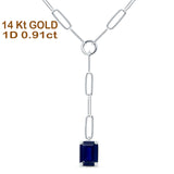 Halskette mit Büroklammer-Kette aus 14-karätigem Gold, Smaragdschliff, 0,91 ct, natürlicher blauer Saphir, 40,6 cm lang