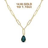 14K Gold 1,10ct Blauer Saphir Birnenanhänger Büroklammerkette Halskette 16