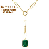 14K Yellow Gold 0.95ct Emerald Cut Pendant Green Emerald Paperclip Chain Necklace 16