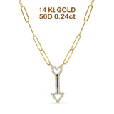 14K Gold 0.25ct Arrow Style Natural Diamond Pendant Paperclip Chain Necklace 18" Long