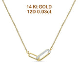 14K Gold 0.03ct Interlocking Oval Paperclip Charm Necklace Natural Diamond Pendant 18" Long