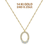 14K Gold 0.23ct Natural Diamond Open Oval Pendant Necklace 18