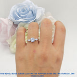 Three Stone Round Natural Moonstone Two Kite CZ Trio Ring 925 Sterling Silver