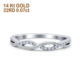 14 K Gold 0,07 ct runder 3 mm gedrehter Infinity F SI1 Halb-Ewigkeits-Diamant-Verlobungs-Ehering