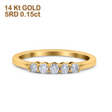 14 K Gelbgold, 0,15 ct, rund, 2 mm, Art-Deco-Band, G SI, halbe Ewigkeit, Diamant-Verlobungs-Ehering