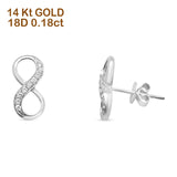 Solid 14K White Gold 8mm Infinity Round Diamond Stud Earrings