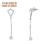 14K Solid White Gold Drop Dangle Trendy Round Diamond Earring