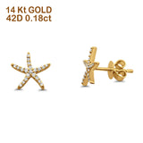 Solid 14K Gold 10mm Star Diamond Stud Earrings