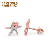 14K Gold .13ct 8mm Diamant Verlobungs-Hochzeits-Stern-Ohrringe