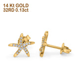 14K Gold .13ct 8mm Diamant Verlobungs-Hochzeits-Stern-Ohrringe