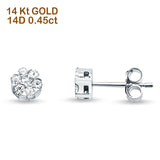 Solid 14K Gold 6mm Round Cluster Diamond Stud Earrings