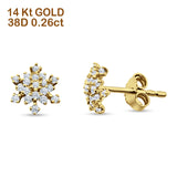 Solid 14K Gold 8mm Snowflake Diamond Stud Earrings