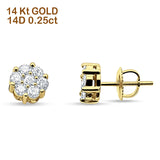 Solid 14K Gold 5.5mm Round Flower Cluster Diamond Stud Earrings Screw Back