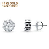 Solid 14K Gold 5.75mm Round Flower Cluster Diamond Stud Earrings Screw Back