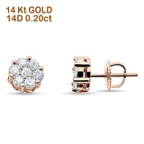 14K Gold 4mm Flower Round Solitaire Cluster Diamond Stud Earrings Screw Back