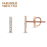 Solid 14K Gold 10mm Bar Line Modern Diamond Stud Earrings Screw Back