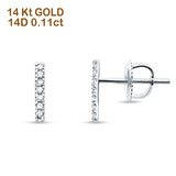 Solid 14K Gold 10mm Bar Line Modern Diamond Stud Earrings Screw Back