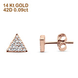 Solid 14K Gold 5.5mm Triangle Round Diamond Stud Earrings Push Back