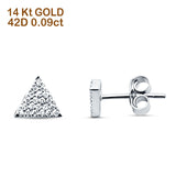 Solid 14K Gold 5.5mm Triangle Round Diamond Stud Earrings Push Back