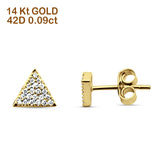 Ohrstecker aus massivem 14-karätigem Gold, 5,5 mm, dreieckig, mit rundem Diamant, zurückschiebbar