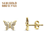 Ohrstecker aus massivem 14-Karat-Gold, 5 mm, Schmetterling, runder Diamant, zurückschiebbar