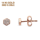 Diamant-Ohrstecker, minimalistisch, sechseckig, 14 Karat Gold, 0,08 ct