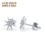 14K Gold .06ct 8mm Trendy Starburst Diamond Engagement Wedding Stud Earrings