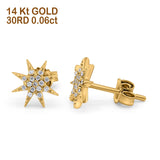 14 K Gold 0,06 ct 8 mm trendige Starburst-Diamant-Ohrstecker für Verlobung und Hochzeit