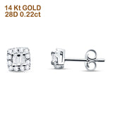 Solid 14K Gold 5mm Modern Square Round Baguette Diamond Stud Earrings Push Back