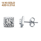 Diamond Stud Earrings Square Shaped Cluster 14K Gold 0.27ct