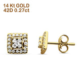 Diamond Stud Earrings Square Shaped Cluster 14K Gold 0.27ct