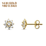Diamond Flower Stud Earrings 14K Gold 0.54ct
