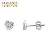 Diamond Stud Earring Pave Heart 14K Gold 0.17ct