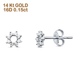 Floral Open Circle Diamond Stud Earring 14K White Gold 0.15ct