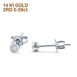14K Gold 0.09ct 3.5mm Round Diamond Engagement Wedding Bezel Solitaire Stud Earrings